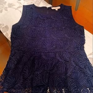 Navy Embroidered Lace Peplum Blouse